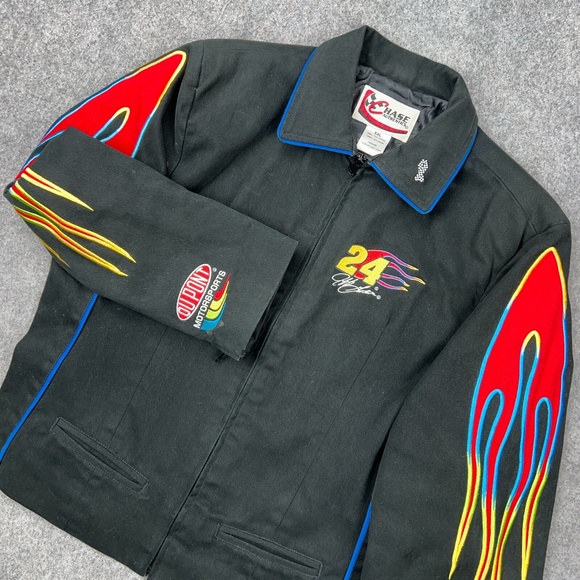 VTG Jeff Gordon Jacket Womens 2XL Black Flames Chase Hendricks Racing Nascar 90s - Picture 1 of 16